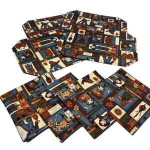 Vintage Halloween Fall Pumpkin Hollow Placemats & Napkins Set of 4 ea. Scarecrow